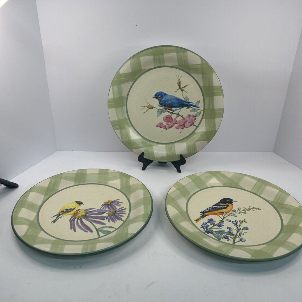 Set of 3 Lenox Summer Greetings Dinner Plates Bluebird Oriole Goldfinch